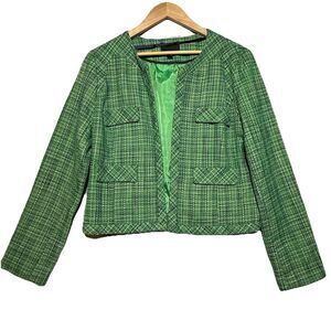 Cynthia Rowley Green and Blue Tweed Round Neck Long Sleeve Blazer Jacket Size M